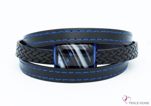 bracelet en cuir noir et bleu pour homme 189-5