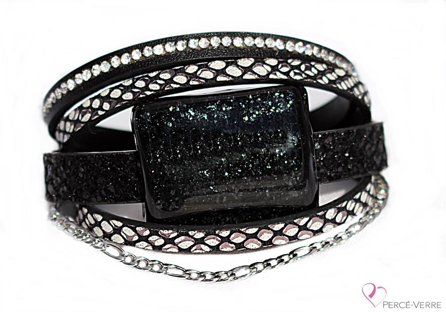 Bracelet noir et blanc en cuir pour femme, Super Fasion #162