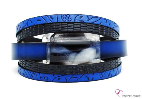 Bracelet en cuir bleu et noir pour femme, collection super fashion #261