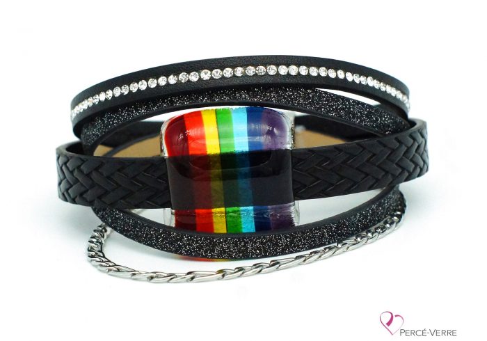 Bracelet noir scintillant avec bijou arc-en-ciel #205