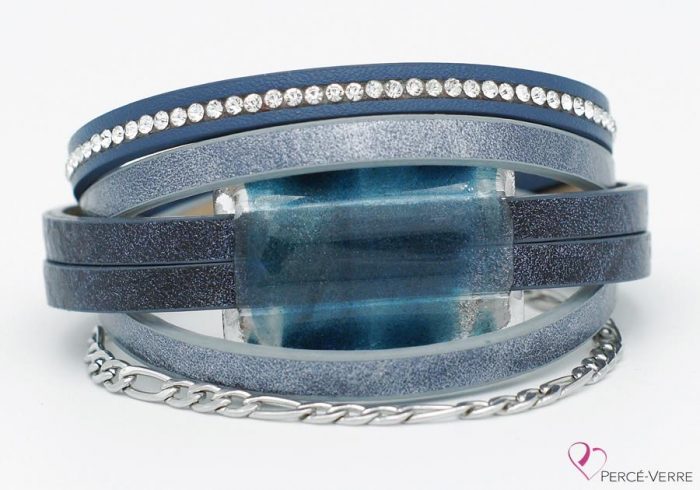 Bracelet en cuir bleu jeans pour femme, collection super fashion #263