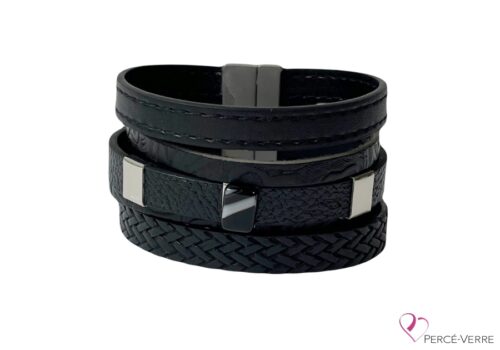 Bracelet en cuir noir pour homme largeur 40 mm