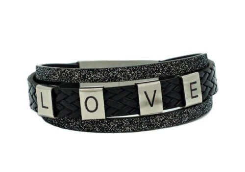 Bracelet LOVE en cuir noir pour femme personnalisation