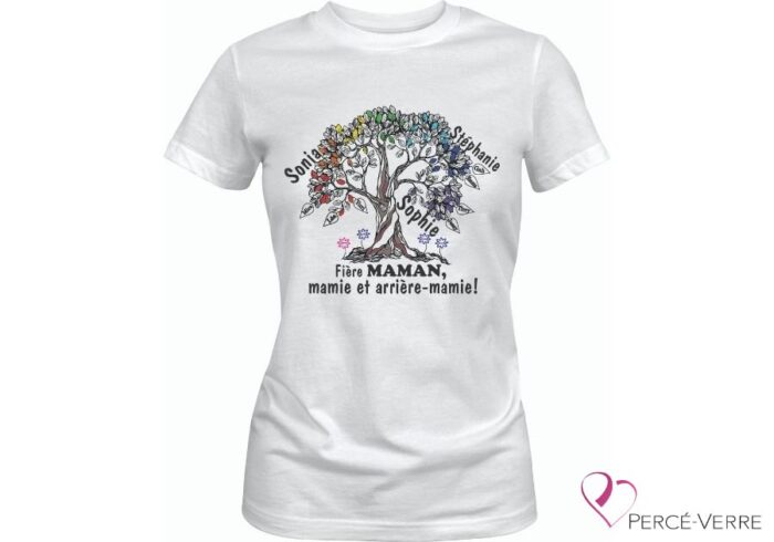 T-Shirt blanc Arbre de vie Maman-Mamie-Arrière Mamie