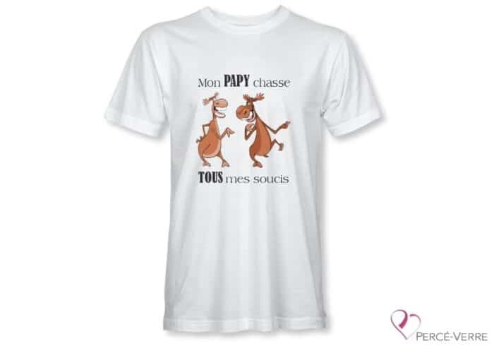 T-Shirt blanc pour homme Mon papy chasse-humour