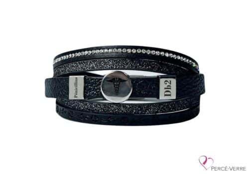 Bracelet médicale personnalisé en cuir noir pour femme