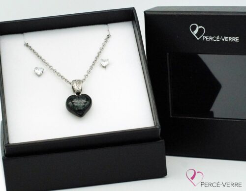 Ensemble bijoux cœur noir scintillant St-Valentin-Percé-Verre