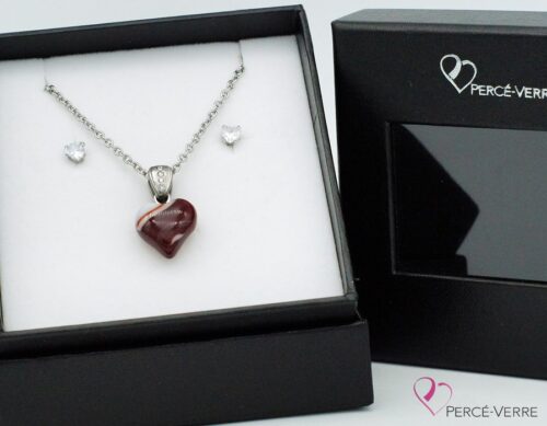 Ensemble bijoux cœur rouge et blanc St-Valentin-Percé-Verre (3)